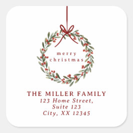 Weihnachtskranz mit Rücksendesiegel Quadratischer Aufkleber
