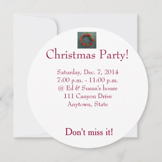 WeihnachtsKranz mit Samtband Einladung (Rückseite)