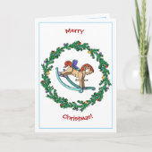 WeihnachtsKranz mit Schaukelpferd Feiertagskarte (Vorderseite)