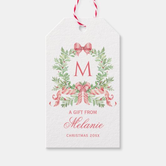 Weihnachtskranz mit Schleife | Monogramm Geschenkanhänger (Vorderseite)