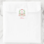 Weihnachtskranz mit Schleife | Monogramm Quadratischer Aufkleber (Tasche)