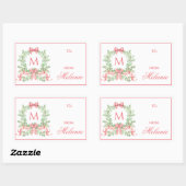 Weihnachtskranz mit Schleife | Monogramm Rechteckiger Aufkleber (Blatt)