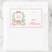 Weihnachtskranz mit Schleife | Monogramm Rechteckiger Aufkleber (Tasche)