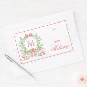 Weihnachtskranz mit Schleife | Monogramm Rechteckiger Aufkleber (Umschlag)