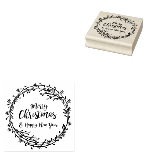 Weihnachtskranz mit Schneeflocken Gummistempel (Stempel)