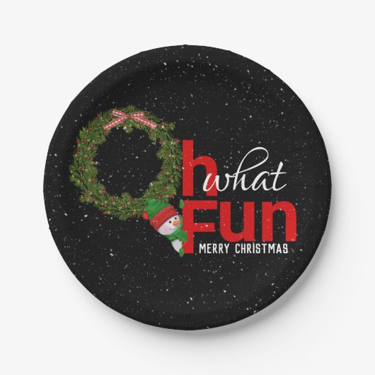 Weihnachtskranz mit Schneemann Pappteller (Vorderseite)