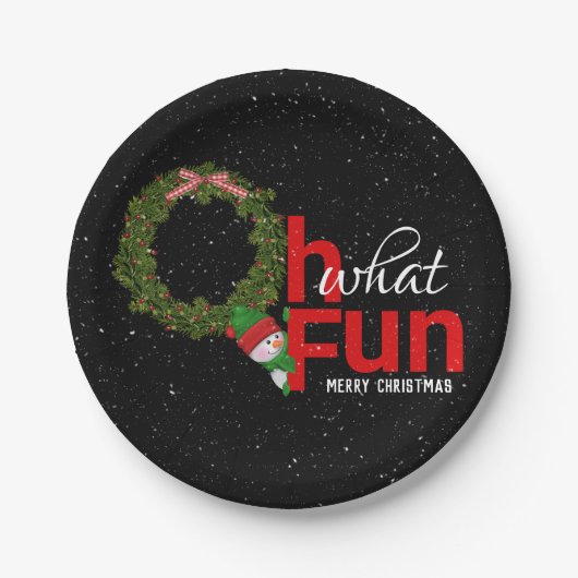 Weihnachtskranz mit Schneemann Pappteller (Vorderseite)