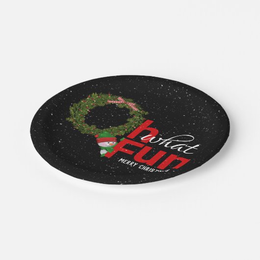 Weihnachtskranz mit Schneemann Pappteller (Schrägansicht)