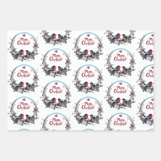 Weihnachtskranz mit Vögeln Geschenkpapier Set (Vorderseite 2)