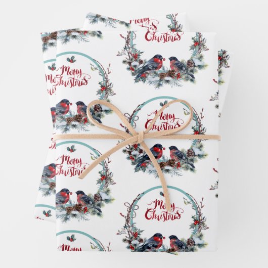 Weihnachtskranz mit Vögeln Geschenkpapier Set (Beispiel)