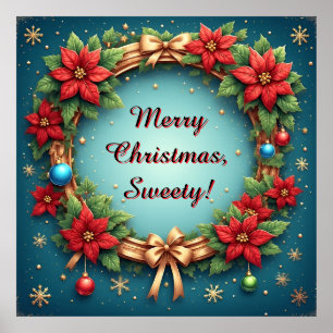 Weihnachtskranz mit Weihnachtssternen Poster