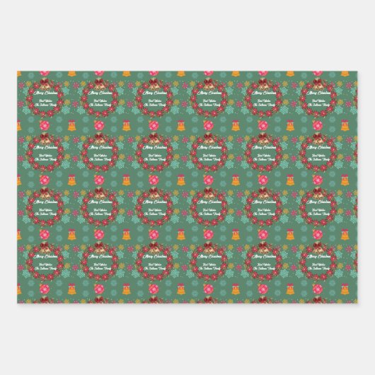 Weihnachtskranz mit Zierglocken Geschenkpapier Set (Vorderseite)