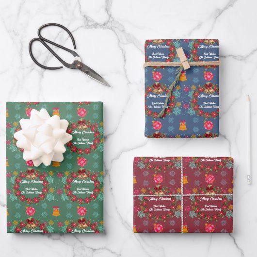 Weihnachtskranz mit Zierglocken Geschenkpapier Set (Vorderseite)