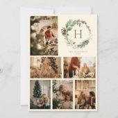 Weihnachtskranz-Monogramm-FotoCollage Feiertagskarte (Vorderseite)