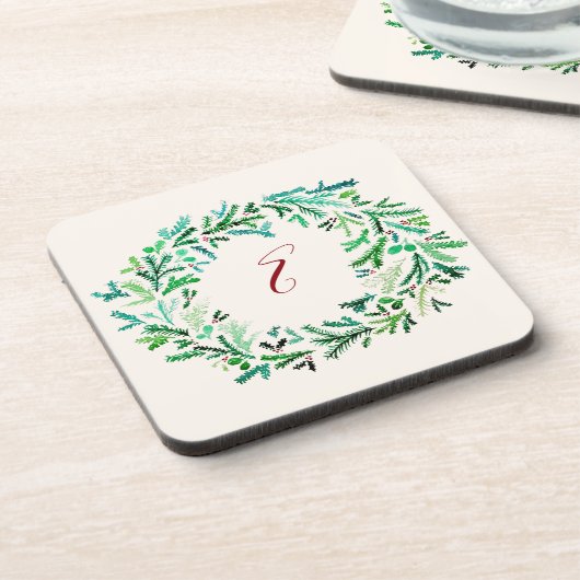 WeihnachtsKranz-Monogramm Getränkeuntersetzer (Linke Seite)