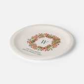 Weihnachtskranz-Monogramm-Name-Feiertagsfeier Pappteller (Schrägansicht)