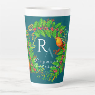 Weihnachtskranz-Monogramm Ozeanblau Milchtasse