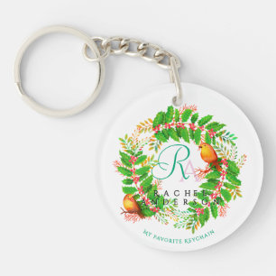 Weihnachtskranz-Monogramm Weiß Schlüsselanhänger