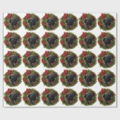 WeihnachtsKranz Newf Schwarzes Geschenkpapier (Flach)