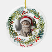 Weihnachtskranz Niedlich Kitty Keramik Ornament (Hinten)