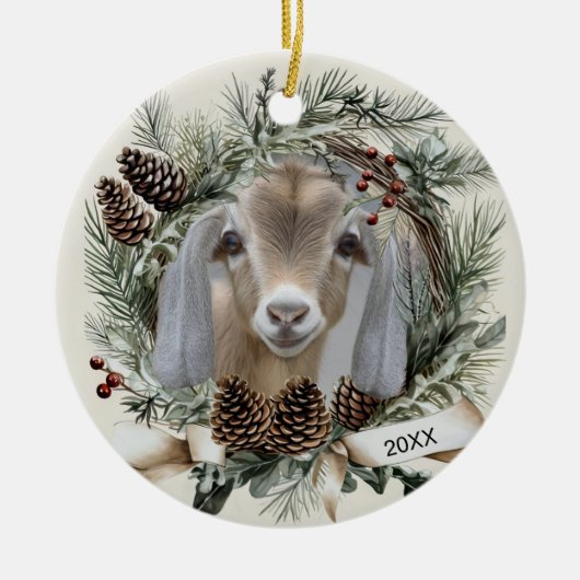 Weihnachtskranz Nubischer Ziege  Keramik Ornament (Vorne)