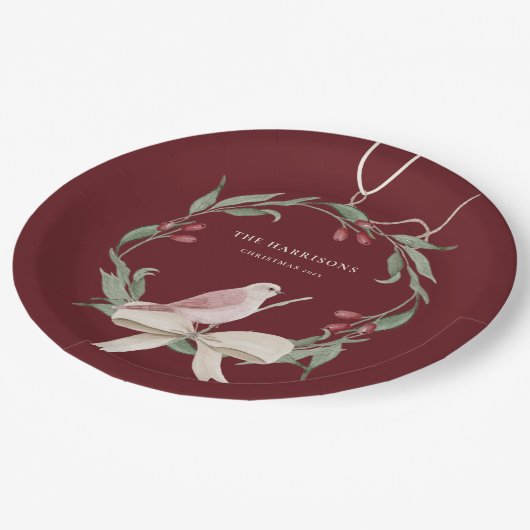 Weihnachtskranz Personalisiert Pappteller (Schrägansicht)