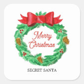 Weihnachtskranz Personalisiert Quadratischer Aufkleber (Vorderseite)