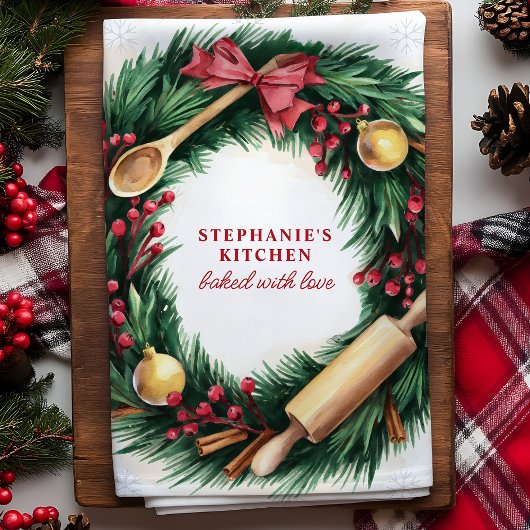 Weihnachtskranz Personalisierter Urlaub Geschirrtuch