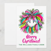 Weihnachtskranz Pink Boho Feiertagskarte (Vorne/Hinten)