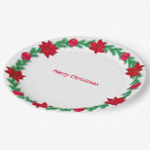 Weihnachtskranz, Poinsettias und Weihnachtsbällche Pappteller (Schrägansicht)