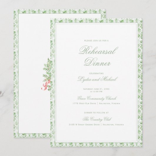 Weihnachtskranz | Probedinner mit Monogramm Einladung (Vorne/Hinten)
