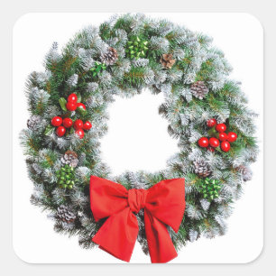WeihnachtsKranz Quadratischer Aufkleber