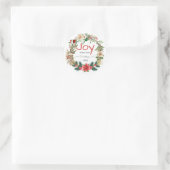 Weihnachtskranz Rot Freude Rustikale Typografie Na Runder Aufkleber (Tasche)