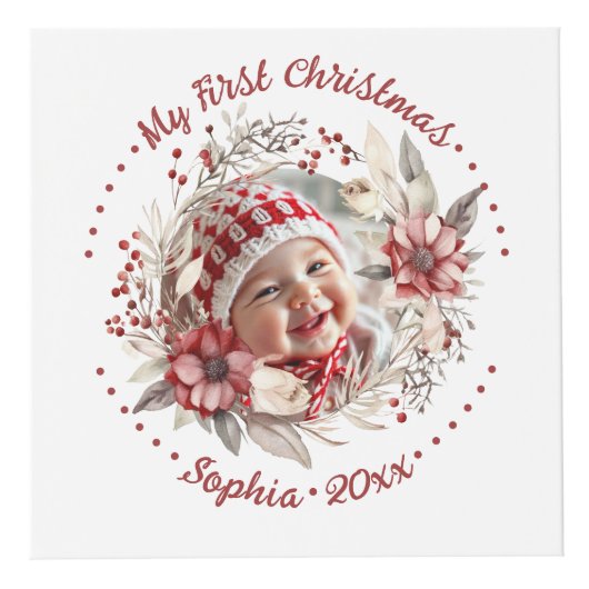 Weihnachtskranz, rote Blume, Beeren Foto Würfel (Vorderseite)