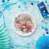 Weihnachtskranz, rote Blume und Beeren Foto Pappteller (Party)