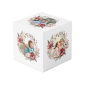 Weihnachtskranz, rote Blume und Beeren Foto Würfel (Vorderseite Schrägansicht)