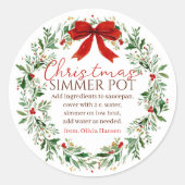 Weihnachtskranz Rote Schleife Simmering Potpourri Runder Aufkleber (Vorderseite)