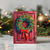 Weihnachtskranz rote Tür Aquarell Feiertagskarte