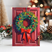 Weihnachtskranz rote Tür Aquarell