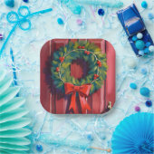 Weihnachtskranz rote Tür Aquarell Pappteller (Party)