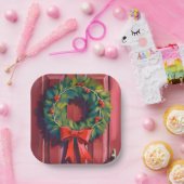 Weihnachtskranz rote Tür Aquarell Pappteller (Party)