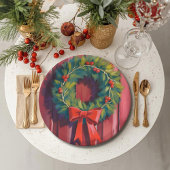 Weihnachtskranz rote Tür Aquarell Pappteller