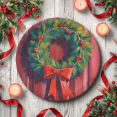 Weihnachtskranz rote Tür Aquarell Pappteller