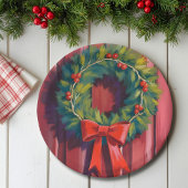 Weihnachtskranz rote Tür Aquarell Pappteller