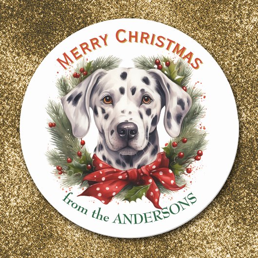 Weihnachtskranz roter Bogen Dalmatiner Hund Runder Aufkleber