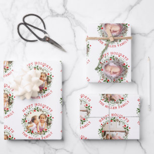 Weihnachtskranz, Roter Glückspilz 3 Foto Geschenkpapier Set