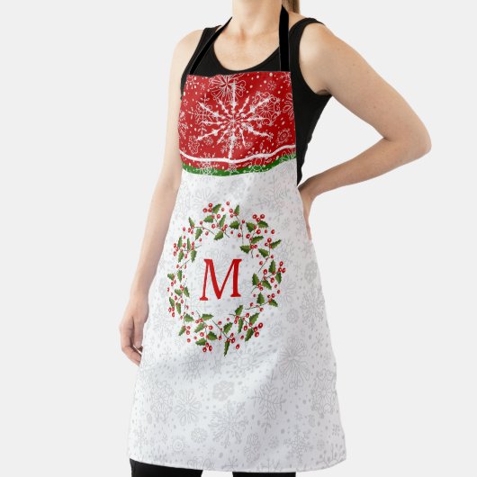 Weihnachtskranz & Roter Streifen & Schneeflocken Schürze (InSitu)