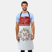 Weihnachtskranz & Roter Streifen & Schneeflocken Schürze (Getragen)
