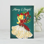 Weihnachtskranz Rotgold Glitzer Mädchen Dankeskarte (Stehend Vorderseite)