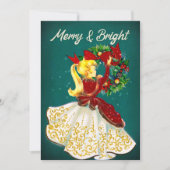 Weihnachtskranz Rotgold Glitzer Mädchen Einladung (Vorderseite)